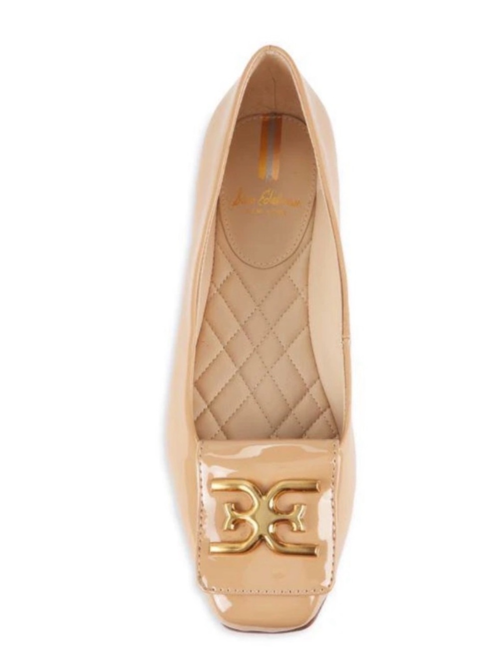 Sam Edelman Beige Patent Ballet Flat with Gold Logo Accent